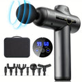 TherapyGun 99-Speed massage gun in grey with touch display, carry case and 8 massage heads