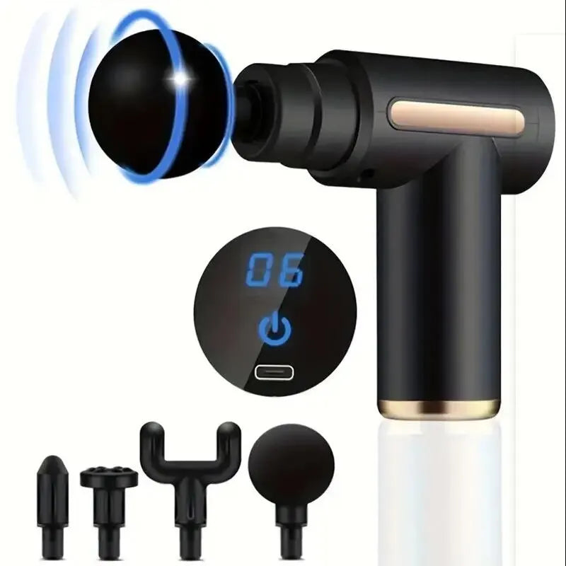 TherapyGun 6-Speed Mini massage gun in black with 4 massage heads