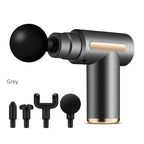 TherapyGun 6-Speed Mini massage gun in grey with 4 massage heads
